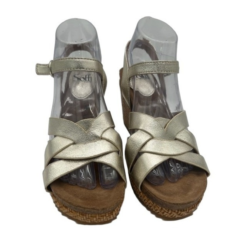 Sofft Wedge Sandals Women's Size 7 M Gold Metallic Leather Espadrille Espadrille